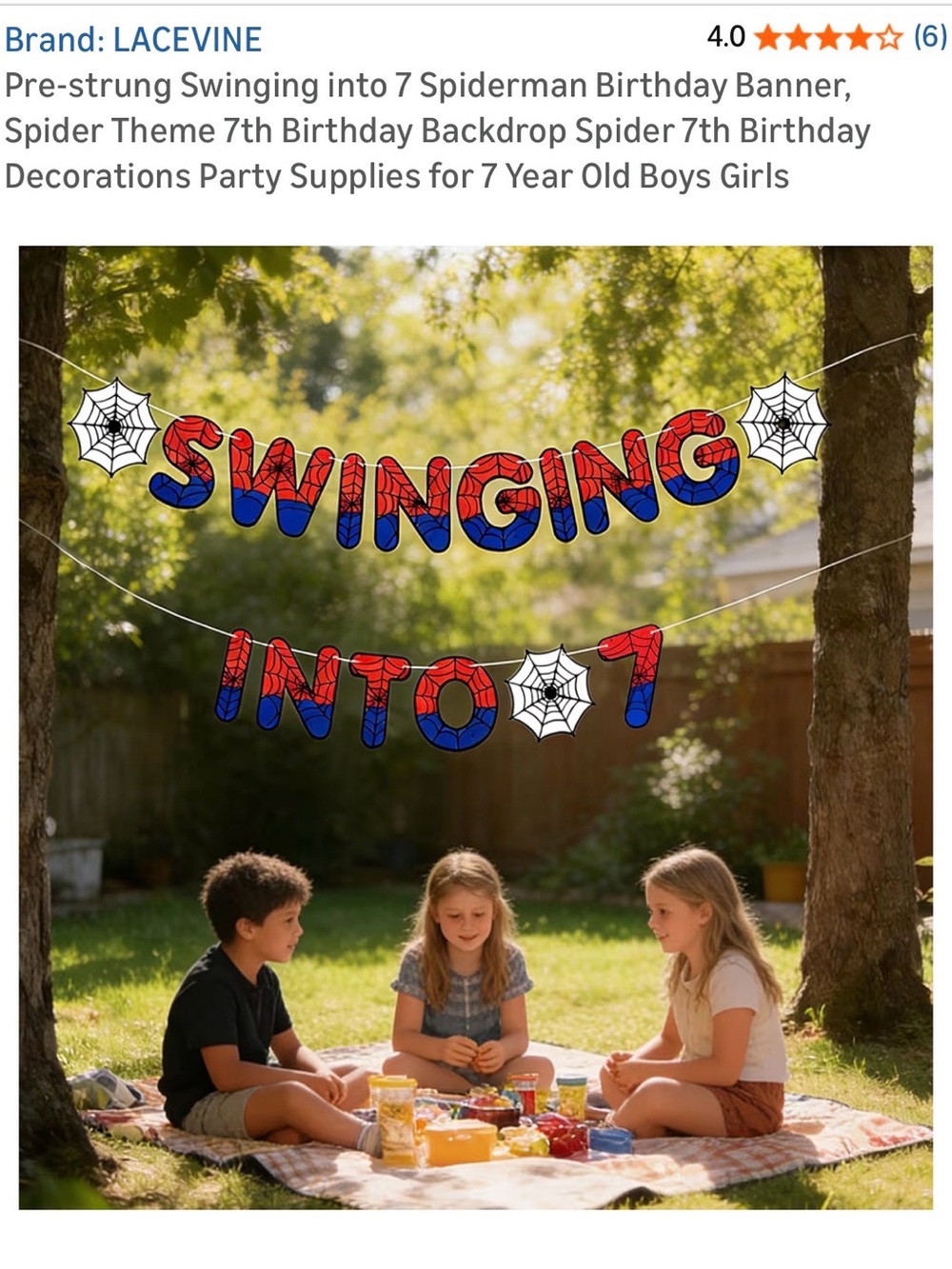 Used Once! Swinging Into 7 Spider-Man Birthday Banner - Red & Blue